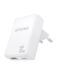 AISENS Cargador De Pared GaN Ultra Delgado 30W, 1xUSB-C PD3.0 QC4.0, 1xUSB-A QC3.0, Blanco 2