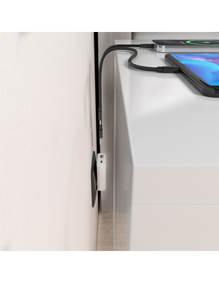 AISENS Cargador De Pared GaN Ultra Delgado 30W, 1xUSB-C PD3.0 QC4.0, 1xUSB-A QC3.0, Blanco