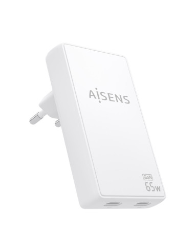AISENS Cargador De Pared GaN Ultra Delgado 65W, 2xUSB-C PD3.0 QC4.0, Blanco