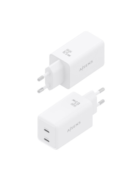 AISENS Cargador GaN 65W, 2xUSB-C PD3.0 QC4.0, Blanco