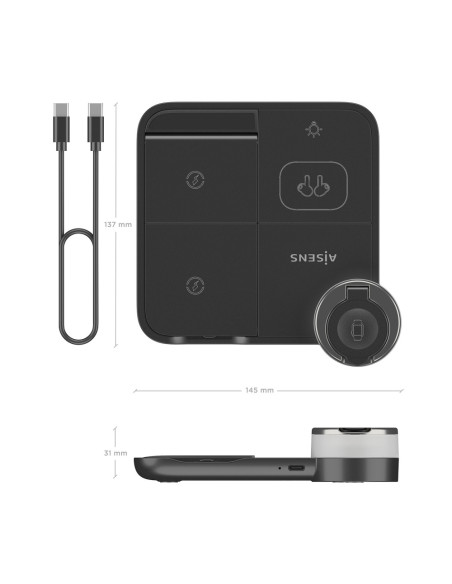 AISENS ASCH-15W4WC062-BK cargador de dispositivo móvil Auriculares, Smartphone, Reloj inteligente Cargador inalámbrico Interior
