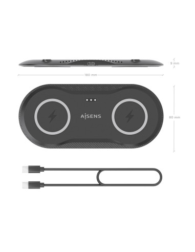 AISENS ASCH-15W2WC060-BK cargador de dispositivo móvil Auriculares, Smartphone Cargador inalámbrico Interior
