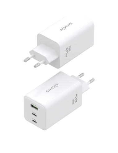 AISENS Cargador GaN 100W, 2x USB-C PD3.0 QC4.0 QC5.0, 1x USB-A QC3.0, Blanco