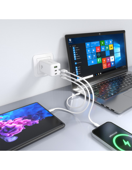 AISENS Cargador GaN 100W, 2x USB-C PD3.0 QC4.0 QC5.0, 1x USB-A QC3.0, Blanco