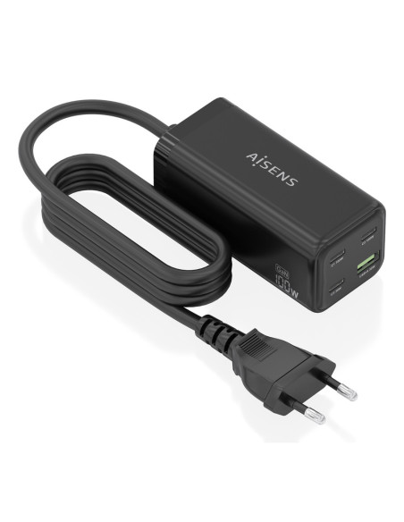 AISENS Cargador Sobremesa GaN 100W, 3x USB-C PD3.0 QC4.0 QC5.0, 1x USB-A QC3.0, Negro