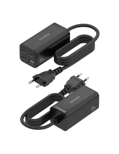 AISENS Cargador Sobremesa GaN 100W, 3x USB-C PD3.0 QC4.0 QC5.0, 1x USB-A QC3.0, Negro