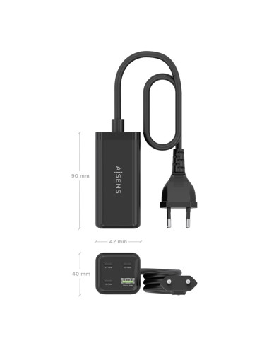 AISENS Cargador Sobremesa GaN 100W, 3x USB-C PD3.0 QC4.0 QC5.0, 1x USB-A QC3.0, Negro