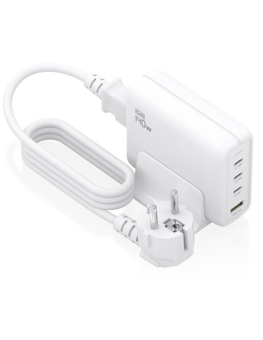 AISENS Cargador Sobremesa GaN 140W, 3x USB-C PD3.1 QC4.0 QC5.0, 1x USB-A QC3.0, Blanco