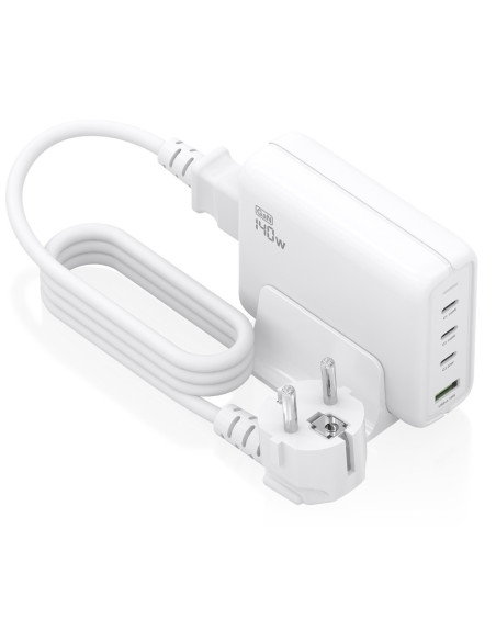 AISENS Cargador Sobremesa GaN 140W, 3x USB-C PD3.1 QC4.0 QC5.0, 1x USB-A QC3.0, Blanco