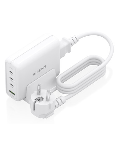 AISENS Cargador Sobremesa GaN 140W, 3x USB-C PD3.1 QC4.0 QC5.0, 1x USB-A QC3.0, Blanco