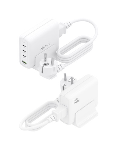AISENS Cargador Sobremesa GaN 140W, 3x USB-C PD3.1 QC4.0 QC5.0, 1x USB-A QC3.0, Blanco
