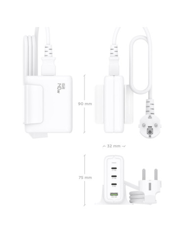 AISENS Cargador Sobremesa GaN 140W, 3x USB-C PD3.1 QC4.0 QC5.0, 1x USB-A QC3.0, Blanco