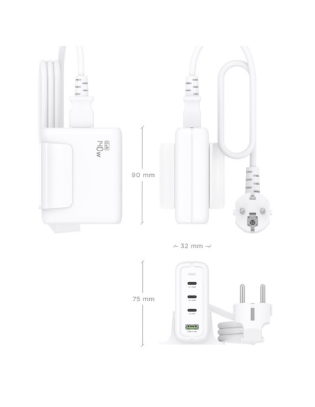 AISENS Cargador Sobremesa GaN 140W, 3x USB-C PD3.1 QC4.0 QC5.0, 1x USB-A QC3.0, Blanco