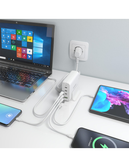 AISENS Cargador Sobremesa GaN 140W, 3x USB-C PD3.1 QC4.0 QC5.0, 1x USB-A QC3.0, Blanco