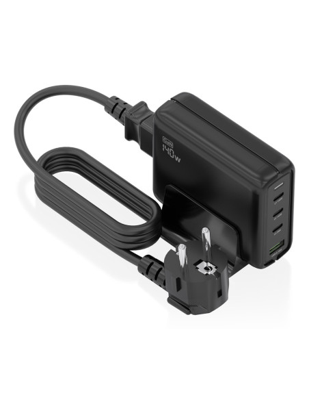 AISENS Cargador Sobremesa GaN 140W, 3x USB-C PD3.1 QC4.0 QC5.0, 1x USB-A QC3.0, Negro