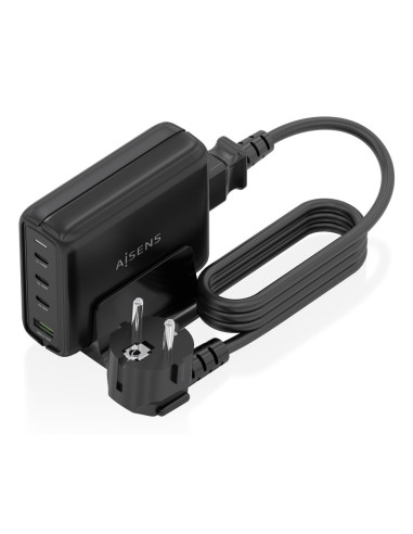 AISENS Cargador Sobremesa GaN 140W, 3x USB-C PD3.1 QC4.0 QC5.0, 1x USB-A QC3.0, Negro