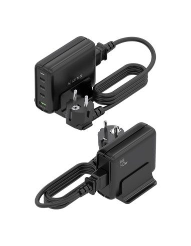 AISENS Cargador Sobremesa GaN 140W, 3x USB-C PD3.1 QC4.0 QC5.0, 1x USB-A QC3.0, Negro