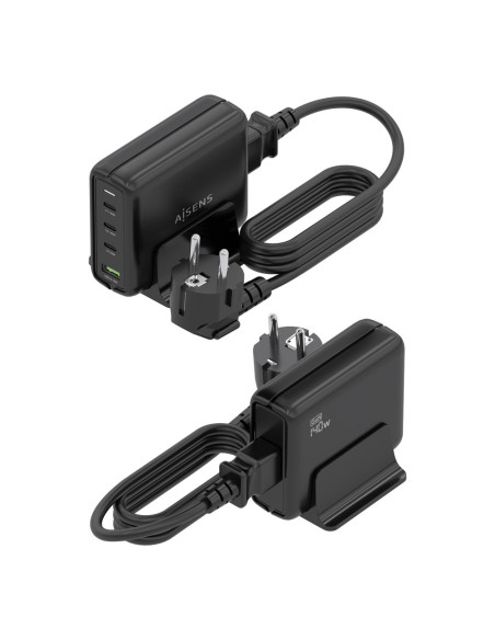AISENS Cargador Sobremesa GaN 140W, 3x USB-C PD3.1 QC4.0 QC5.0, 1x USB-A QC3.0, Negro