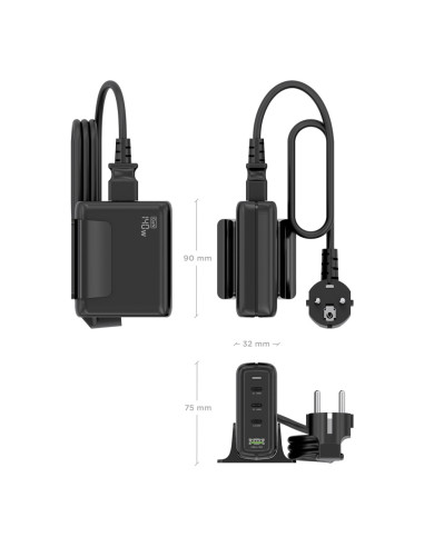 AISENS Cargador Sobremesa GaN 140W, 3x USB-C PD3.1 QC4.0 QC5.0, 1x USB-A QC3.0, Negro