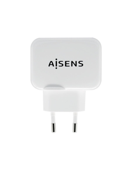 AISENS Cargador USB 17W 5V/3.4A, 2xUSB Con Control AI, Blanco