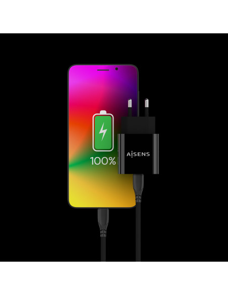 AISENS Cargador USB-C PD3.0 1 Puerto 1x USB-C 20 W, Negro