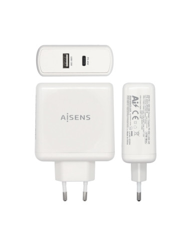 AISENS Cargador 57 W, 1x USB-C PD3.0 45 W, 1x USB-A 5 V / 2.4 A 12 W, Blanco