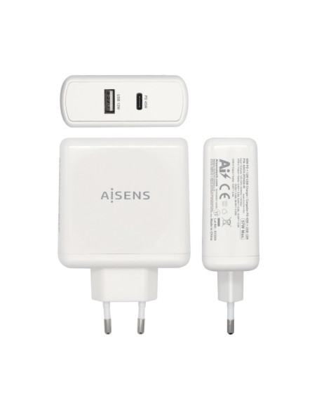 AISENS Cargador 57 W, 1x USB-C PD3.0 45 W, 1x USB-A 5 V / 2.4 A 12 W, Blanco