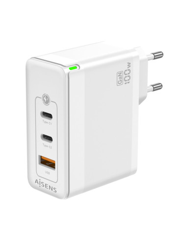 AISENS Cargador Gan 100W, 2xUSB-C PD3.0 QC4.0 QC5.0, 1xUSB-A QC3.0, Blanco