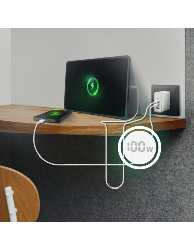 AISENS Cargador Gan 100W, 2xUSB-C PD3.0 QC4.0 QC5.0, 1xUSB-A QC3.0, Blanco