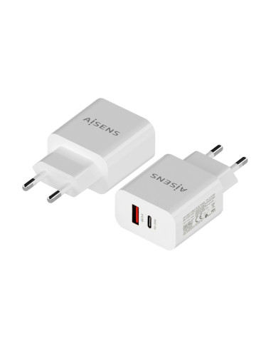 AISENS Cargador 20W, 1xUSB-C PD3.0, 1xUSB-A QC3.0, Blanco