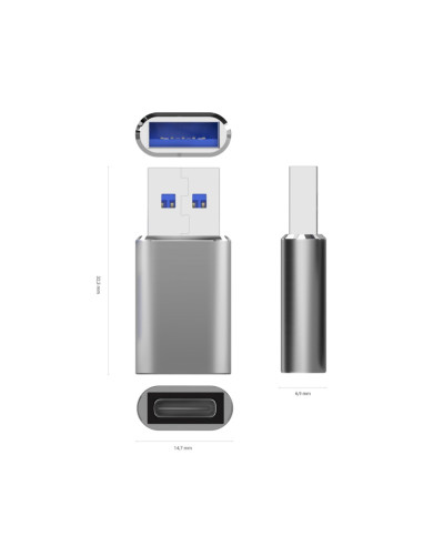 AISENS Mini Adaptador USB 3.2 Gen2 / USB 2.0 3A, Tipo USB-C/H-A/M, Gris