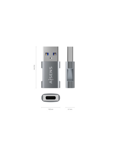 AISENS Mini Adaptador USB 3.2 GEN2 10G 3A, Tipo USB-C/H-A/M, Gris