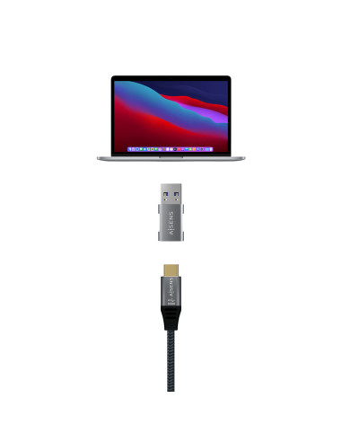 AISENS Mini Adaptador USB 3.2 GEN2 10G 3A, Tipo USB-C/H-A/M, Gris