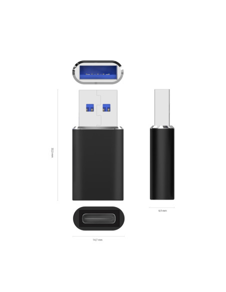 AISENS Mini Adaptador USB 3.2 Gen2 / USB 2.0 3A, Tipo USB-C/H-A/M, Negro