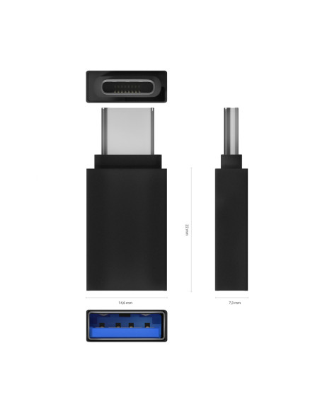AISENS Mini Adaptador Aluminio USB 3.2 Gen1 3A, Tipo USB-C/M-A/H, Negro