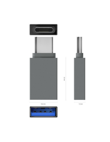 AISENS Mini Adaptador Aluminio USB 3.2 Gen1 3A, Tipo USB-C/M-A/H, Gris