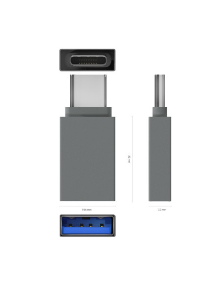 AISENS Mini Adaptador Aluminio USB 3.2 Gen1 3A, Tipo USB-C/M-A/H, Gris