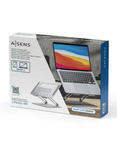 AISENS Soporte de Sobremesa XL 10-17 Ajustable para Portatil / Tablet, Plata