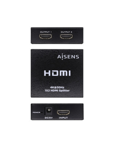 AISENS HDMI Duplicador 4k@30Hz 1x2 Con Alimentación, Negro