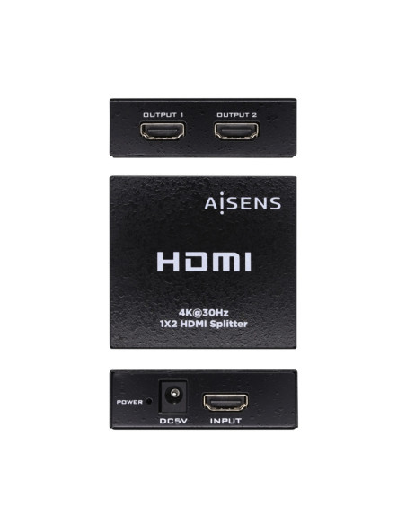 AISENS HDMI Duplicador 4k@30Hz 1x2 Con Alimentación, Negro