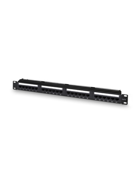 AISENS Panel De Parcheo De 24 Puertos RJ45 Cat.6 UTP, 19" 1U Dual IDC Con Gestion De Cables, Negro