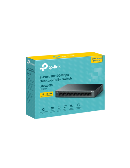 TP-Link LiteWave LS109P switch No administrado Fast Ethernet (10/100) Energía sobre Ethernet (PoE) Negro