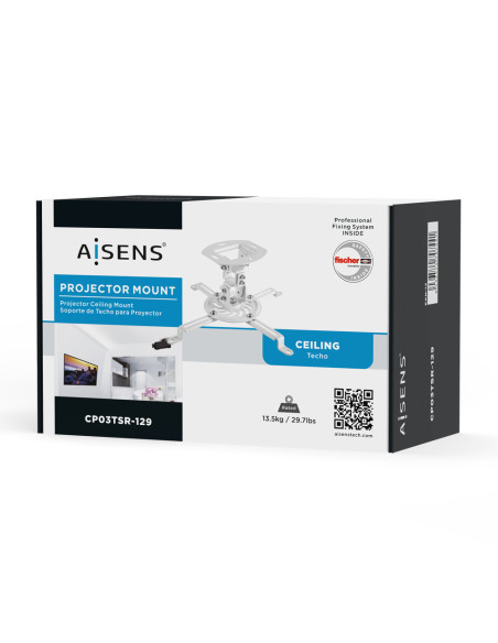 AISENS Soporte Universal Giratorio, Inclinable de Techo para Proyector 13.5Kg, Blanco