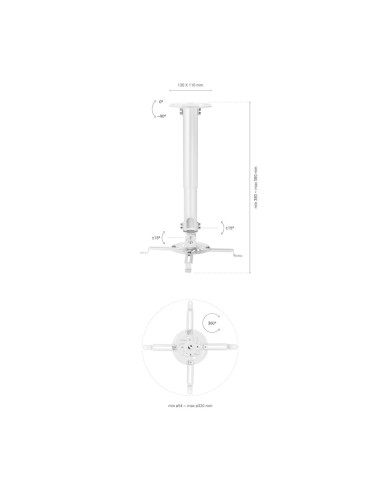 AISENS Soporte Universal Giratorio, Inclinable y Extensible de Techo para Proyector 13.5Kg, Blanco