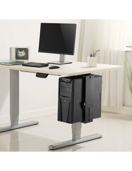 AISENS Soporte Giratorio y Altura Personalizable para CPU por Debajo de Escritorio con Mango de Bloqueo Fácil