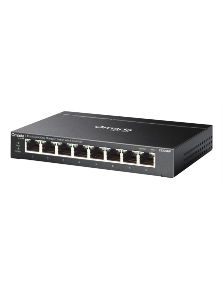 TP-Link Omada ES208GP switch Gestionado L2 Gigabit Ethernet (10/100/1000) Energía sobre Ethernet (PoE) DIN rail Negro
