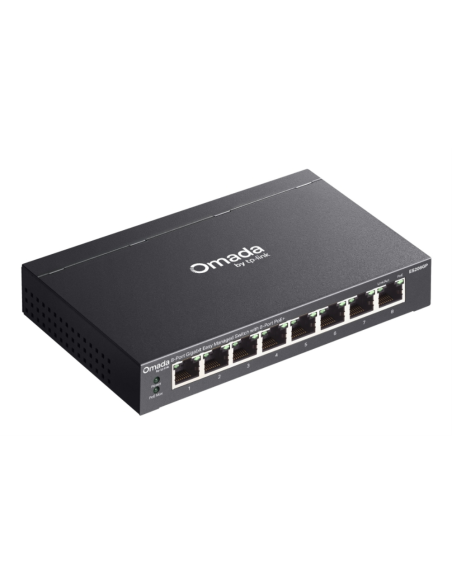 TP-Link Omada ES208GP switch Gestionado L2 Gigabit Ethernet (10/100/1000) Energía sobre Ethernet (PoE) DIN rail Negro