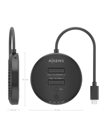 AISENS ASDS-2M2N05-BK base de conexión para disco duro USB 3.2 Gen 2 (3.1 Gen 2) Type-C