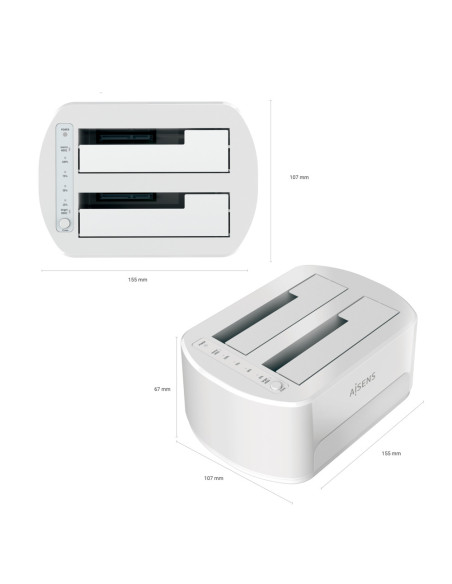 AISENS Estacion de Docking de Doble Bahia ASDS-D02W SATA 2.5/3.5 a USB 3.0/3.1 Gen1, Clone, Blanca