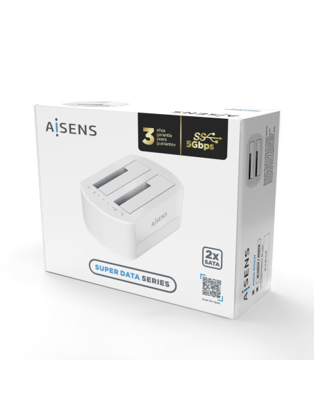 AISENS Estacion de Docking de Doble Bahia ASDS-D02W SATA 2.5/3.5 a USB 3.0/3.1 Gen1, Clone, Blanca
